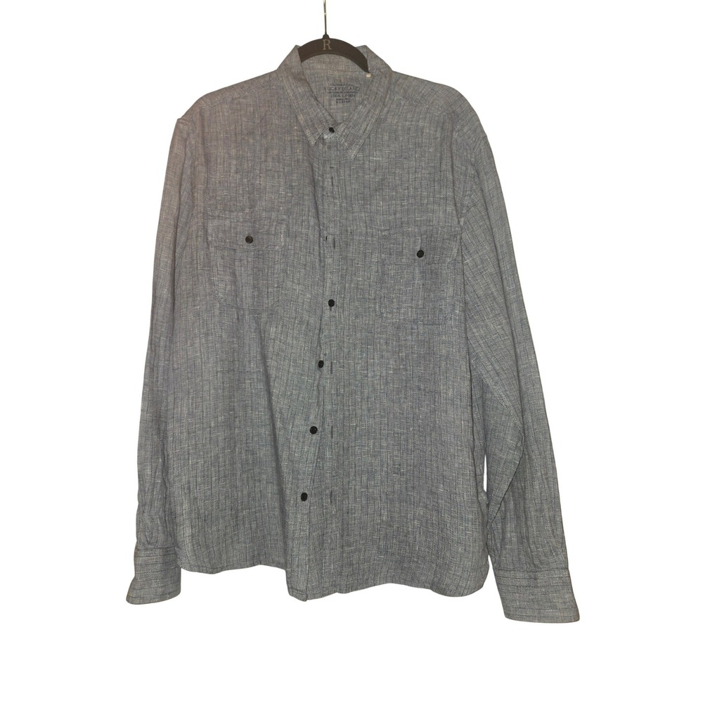 Lucky Brand Mens‎ 100% Linen Long Sleeve Button Down Shirt Blue X-Large XL